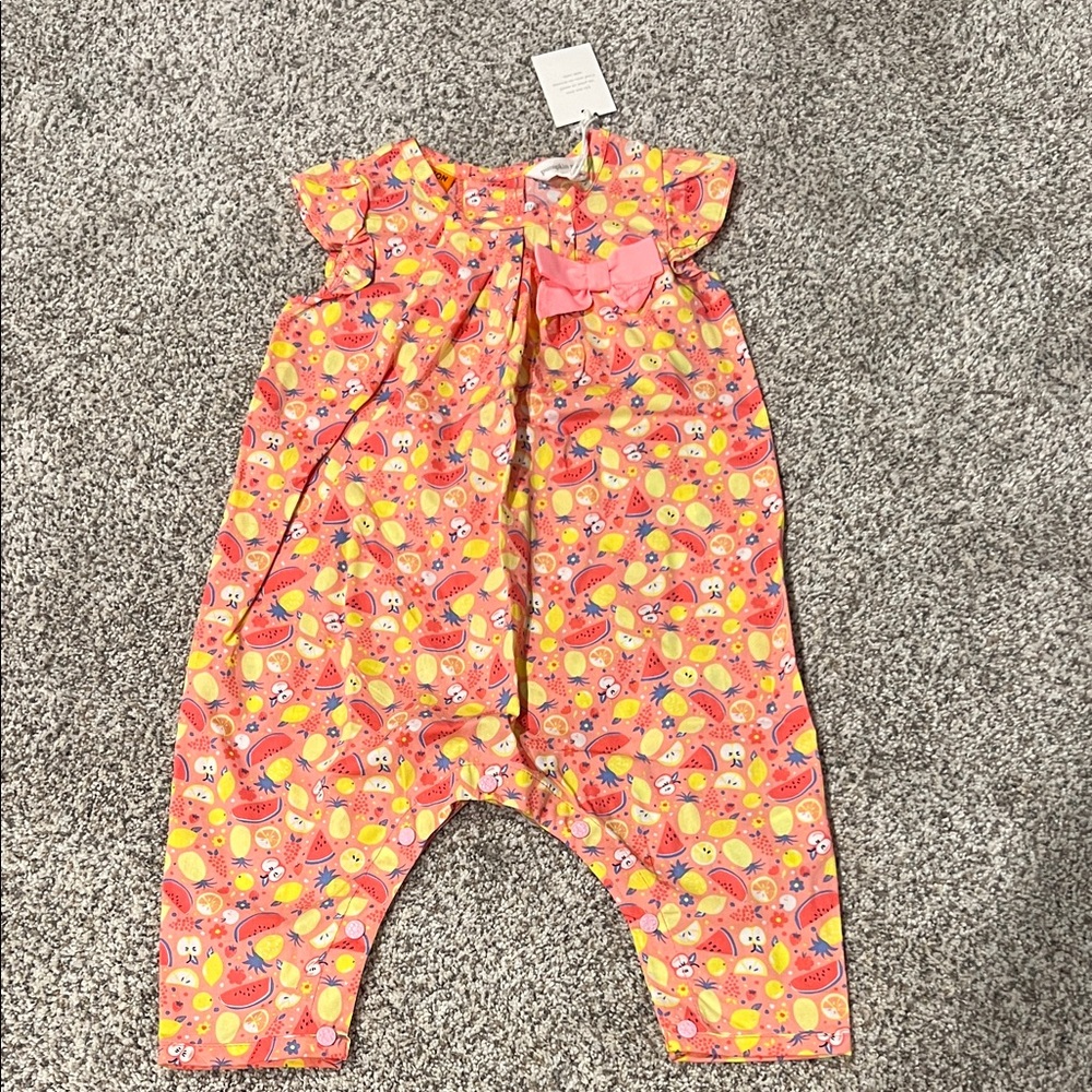 NWT Pumpkin Patch Girls Fruit Print Romper with Bow